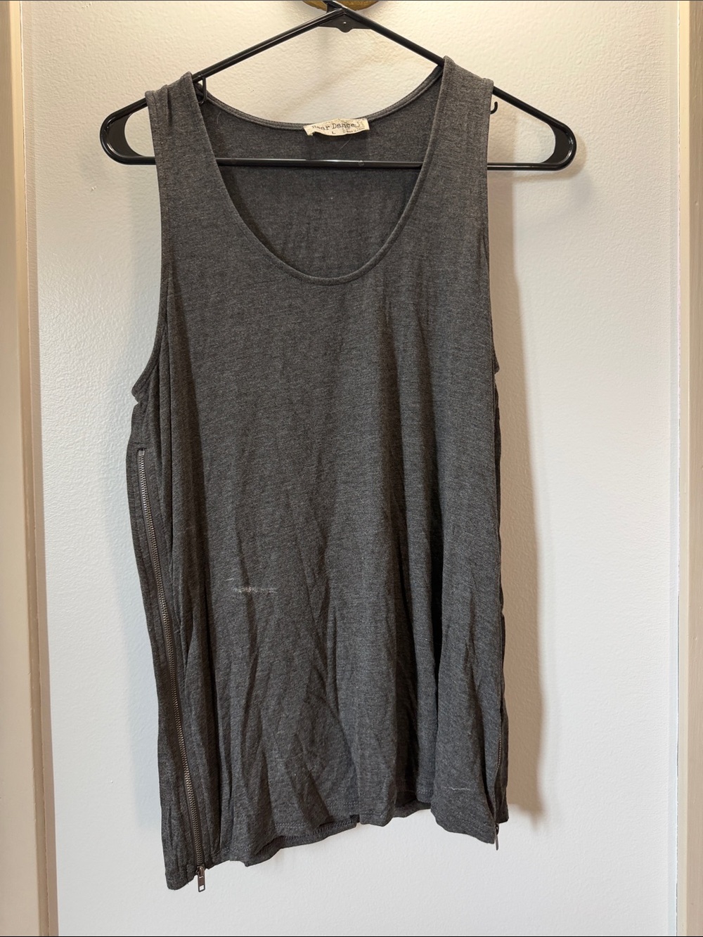 Bear Dance Dark Gray Sleeveless Tank with Side Zipper Detail